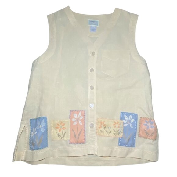 Susan Bristol Tops - Susan Bristol Floral Patchwork Linen Cotton Vest Top Cottagecore Grandmacore